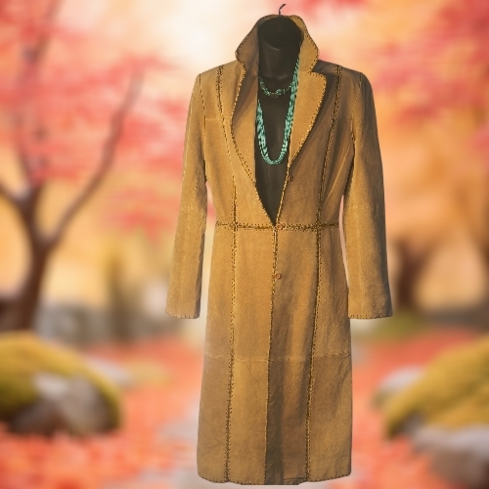 Fabulous Leather Beyond California Fully Lined Tan Suede Dress Coat (S)